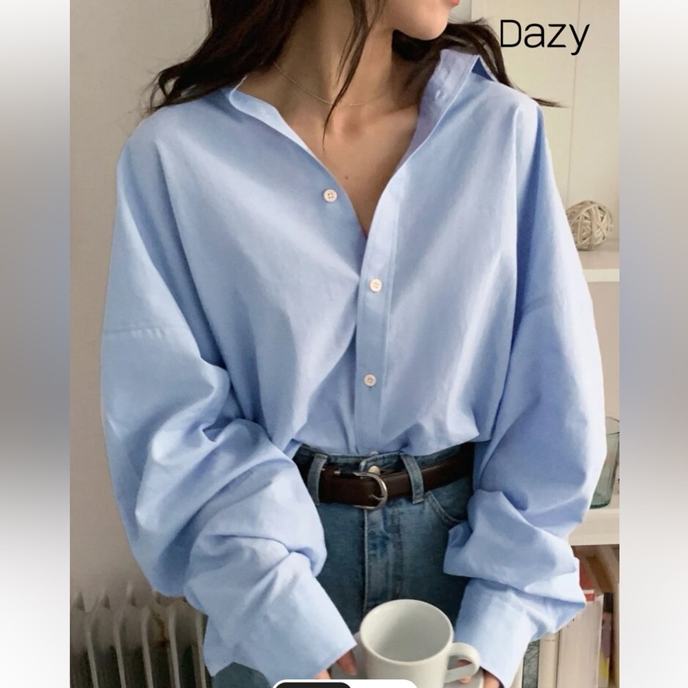 Solid button up drop shoulder oversized shirt